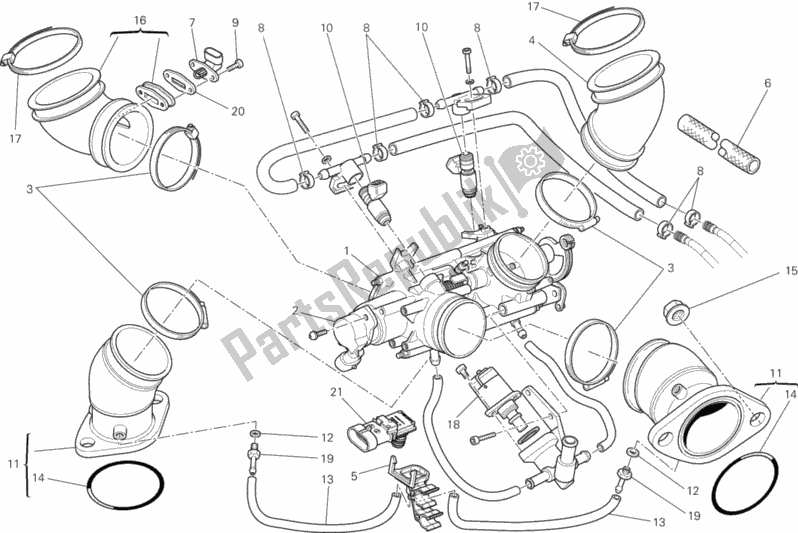 All parts for the Throttle Body of the Ducati Monster 796 Anniversary USA 2013